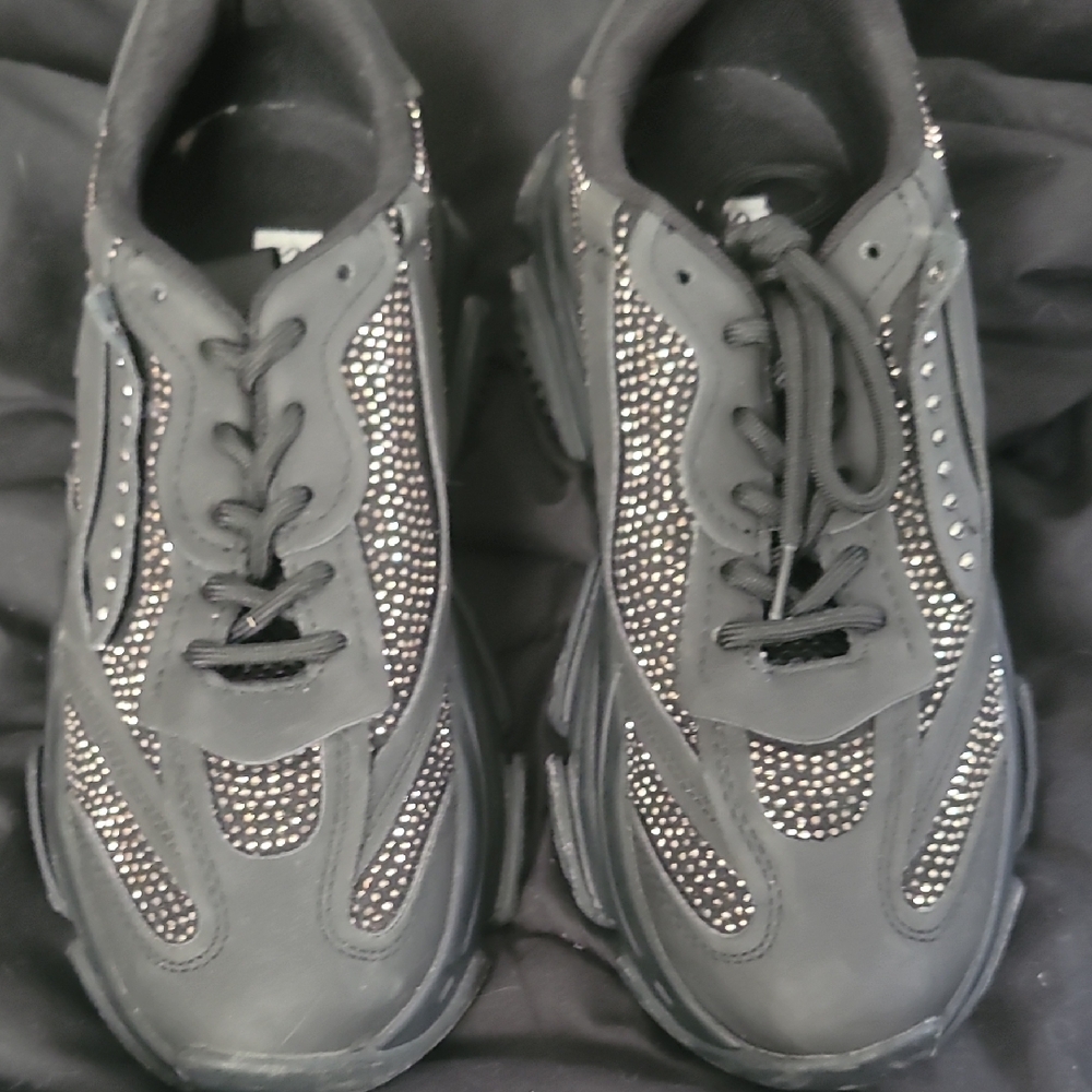 Steve Madden Black Sneakers with Rhinestone Accents, Like NEW
